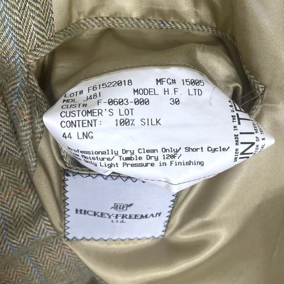 Hickey Freeman Ltd 100% Silk Plaid Chevron Two Button Sport Coat Men's 44 Long - Picture 11 of 15
